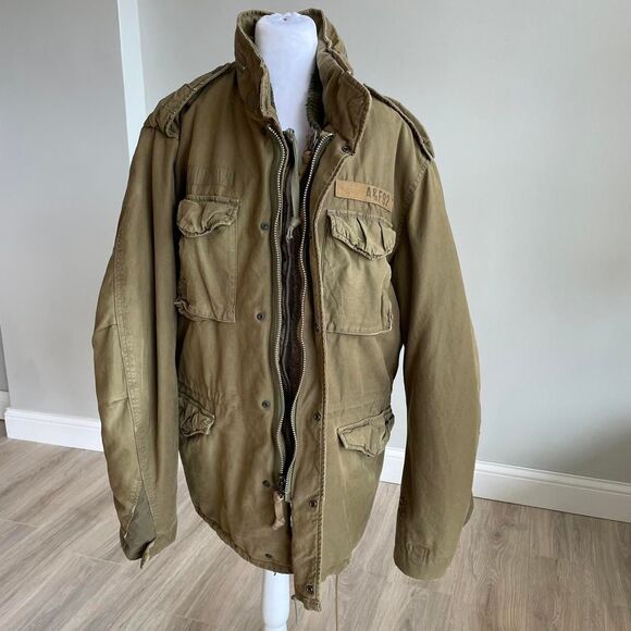 Abercrombie & Fitch Men's Y2K Military Green Field Jacket HTF 90's Vintage Large - Picture 2 of 8